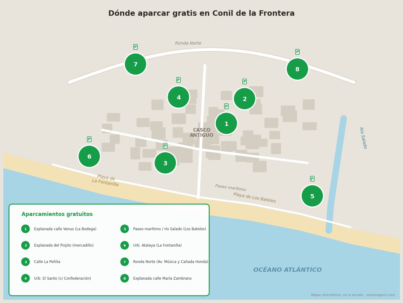 Mapa orientativo con las zonas para aparcar gratis en Conil de la Frontera