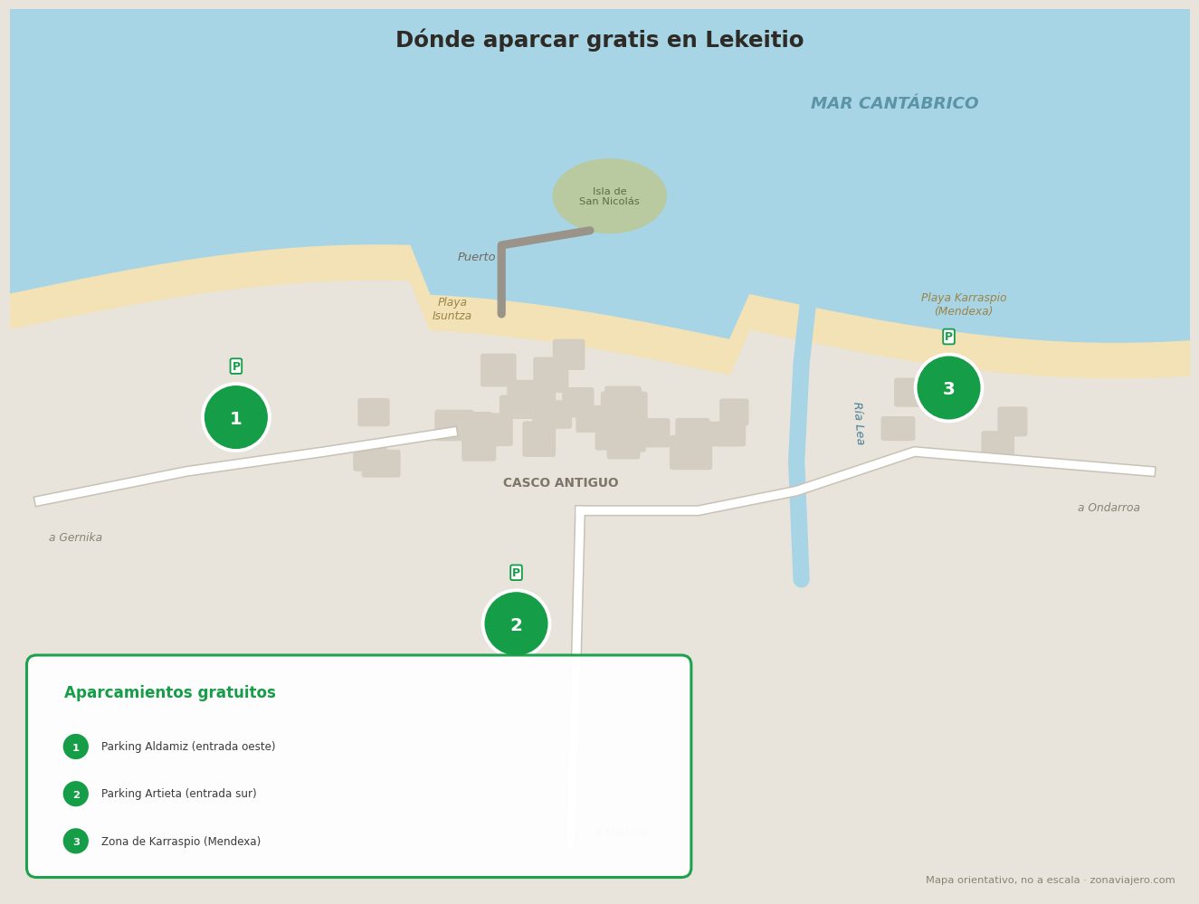 Mapa orientativo con las zonas para aparcar gratis en Lekeitio