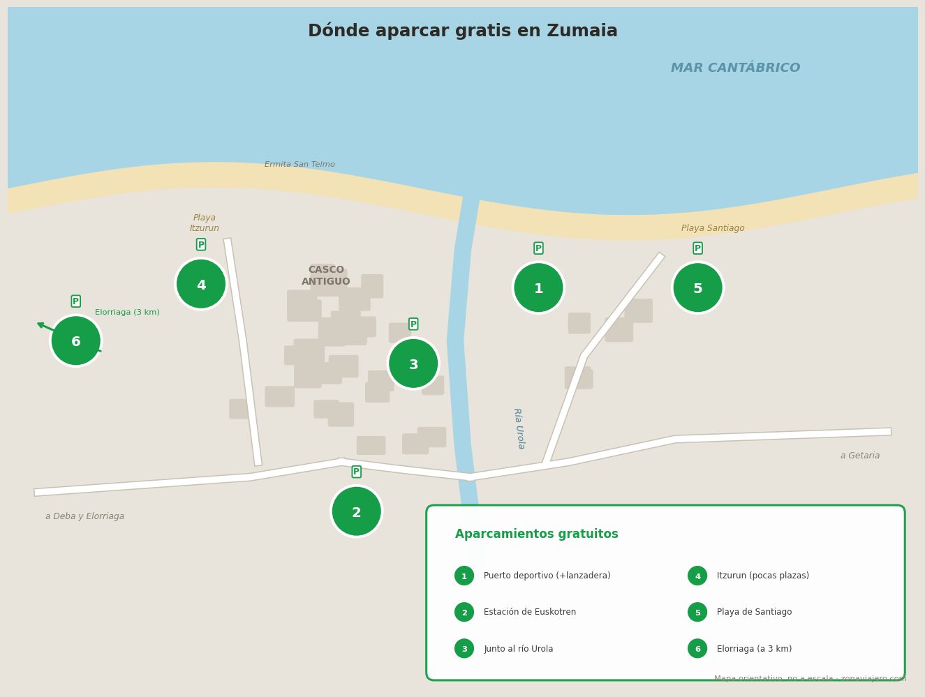 Mapa orientativo con las zonas para aparcar gratis en Zumaia