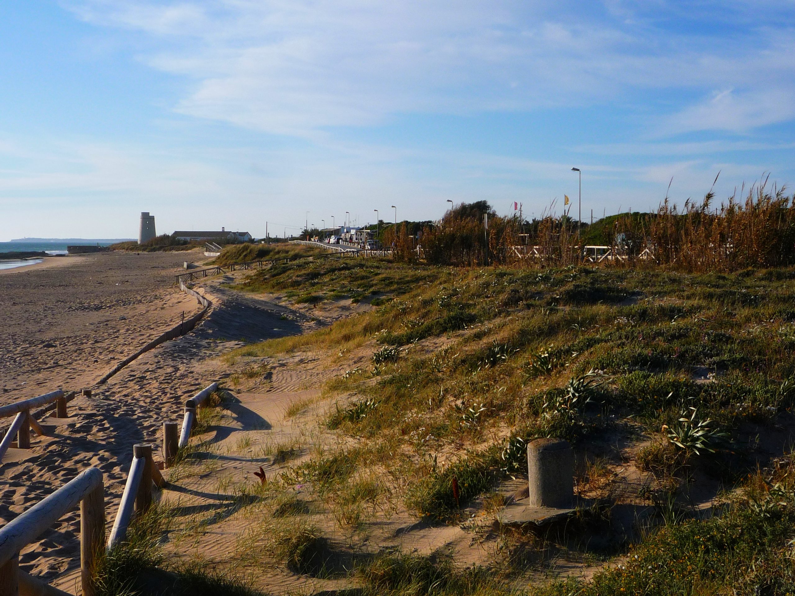 Playa de El Palmar en Vejer de la Frontera con dunas y pasarela de acceso