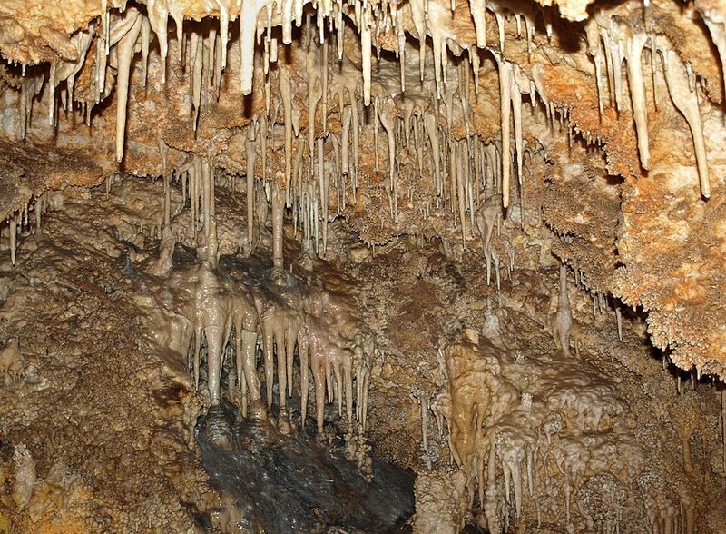 Estalactitas y estalagmitas en las Grutas de Cristal de Molinos, Teruel
