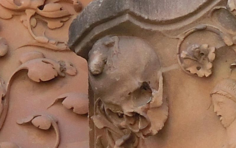 Detalle de la rana tallada en la fachada plateresca de la Universidad de Salamanca